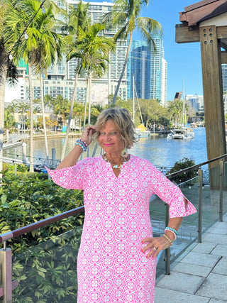 LULU B TROPIC PETALS NOTCH SLEEVE DRESS LULU-B