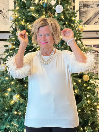 LULU-B WHITE CASHMERE FRINGE TOP LULU-B