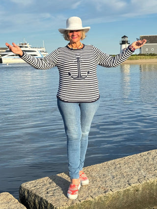 NAVY STRIPE ANCHOR SWEATER LULU-B