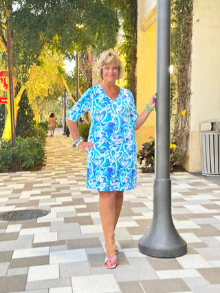BLUE DREAMING HEARTS ELBOW DRESS LULU-B
