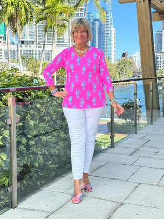 LULU B SEAHORSE BAY V NECK TOP LULU-B