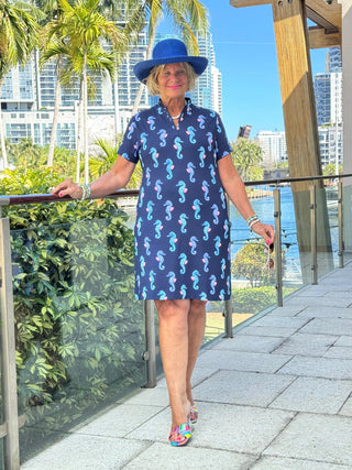 LULU B MIDNIGHT REEF HALF ZIPPER SHORT SLEEVE DRESS LULU-B