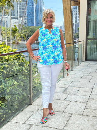 LULU B STARFISH SPLASH SLEEVELESS V NECK TOP LULU-B