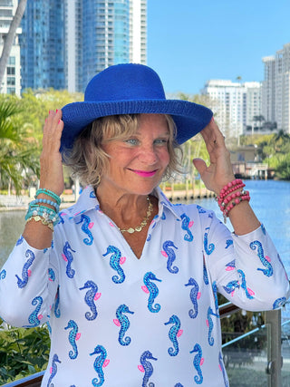 LULU B SHORELINE CHARM 3/4 SLEEVE V-NECK COLLAR SHIRT LULU-B