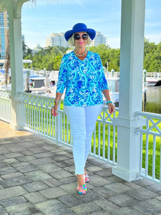 BLUE DREAMING V NECK TOP LULU-B
