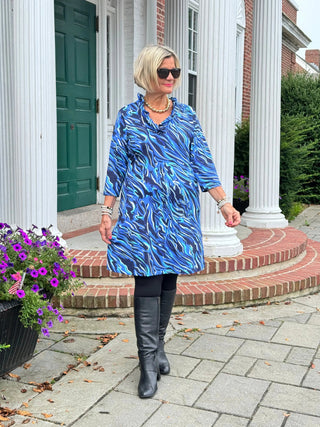 LULU-B SIZZLE BLUE RUFFLE SLEEVE DRESS LULU-B