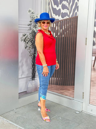 LULU-B CRIMSON SLEEVELESS RUFFLE TOP LULU-B