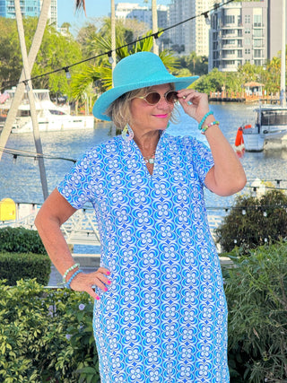 LULU B COASTAL BLOOM HALF ZIPPER SHORT SLEEVE DRESS LULU-B