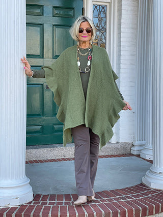 HOLIDAY OLIVE RUFFLE WRAP Accent fashions
