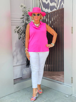 HOT PINK SLEEVELESS RUFFLE TOP LULU-B