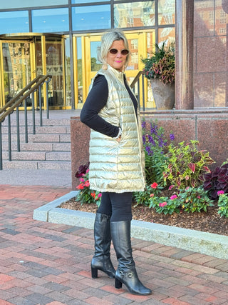 GOLD METALLIC HOLIDAY PUFFER VEST LULU-B