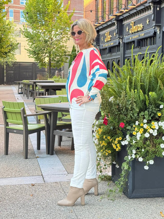 Beige Heart Round Knit Printed Sweater Cathys Place