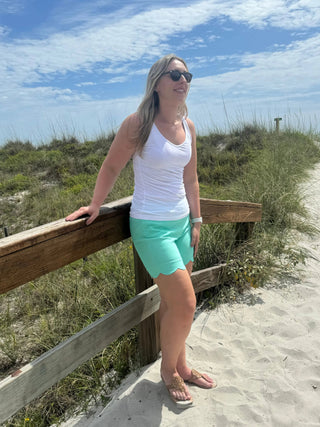 LULU-B SIESTA  GREEN SCALLOP SHORTS LULU-B