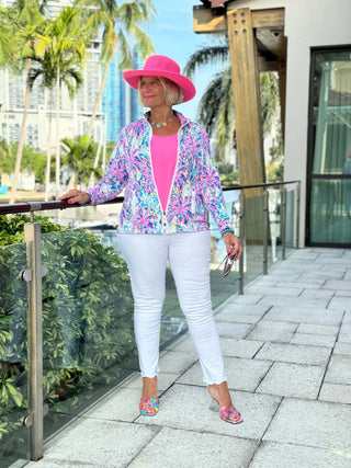 PINK PALM TREE ZIPPER JACKET - Cathys Place