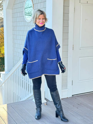 🐢 Cozy Turtle Navy  Neck Poncho with Arm Holes Cathys Place
