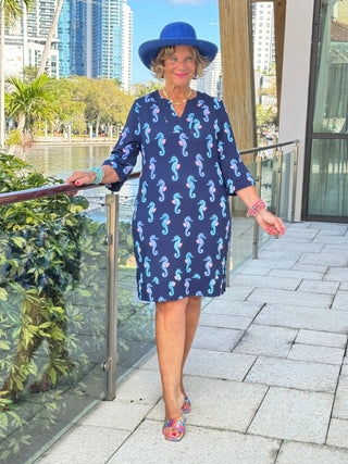 LULU B MIDNIGHT REEF NOTCH SLEEVE DRESS LULU-B