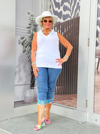 WHITE RUFFLE TOP LULU-B
