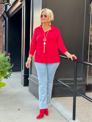 LULU-B RED RUFFLE SLEEVE TOP LULU-B