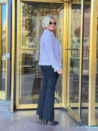 LULU-B CITY LIMIT BRIGHT PERI FRINGE JACKET LULU-B