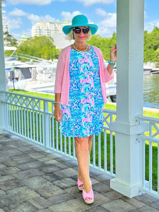 SPLASH OF PINK  SHIFT RUFFLE DRESS LULU-B