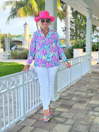 PINK PALM TREE ZIPPER TOP - Cathys Place
