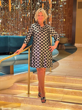 LULU-B BLACK AND SILVER RUFFLE DRESS LULU-B