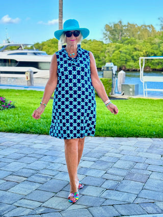 BLUE MEDALLION RUFFLE DRESS LULU-B