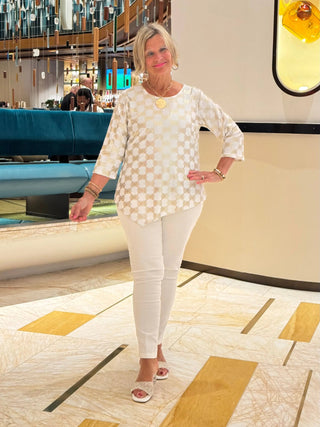 LULU-B GOLD & WHITE ASYMMETRIC TOP LULU-B