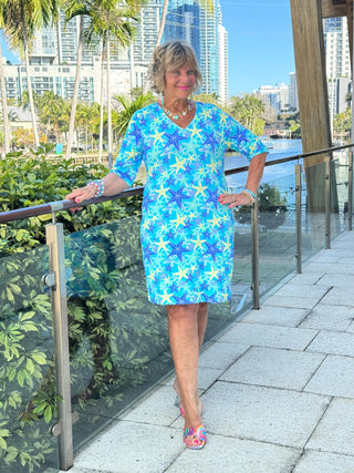 LULU B STARFISH SPLASH ELBOW SLEEVE DRESS LULU-B