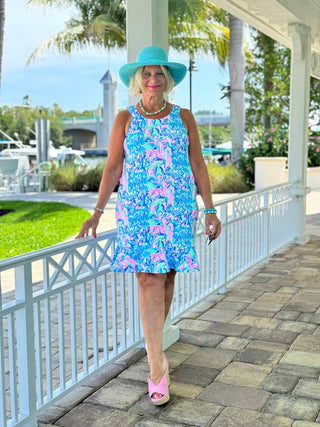 SPLASH OF PINK  HALTER RUFFLE DRESS LULU-B