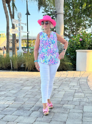 PINK PALM TREE SLEEVELESS TOP - Cathys Place