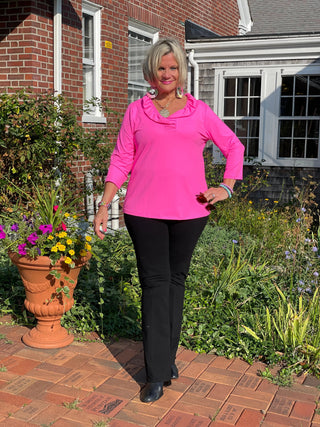 LULU-B HOT PINK SOLID RUFFFLE TOP LULU-B