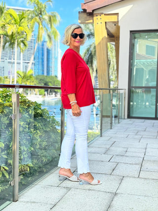 LULU-B RED TAILORED V SLEEVE TOP LULU-B