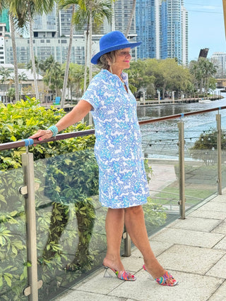 LULU B CORAL BREEZE HALF ZIPPER SHORT SLEEVE DRESS LULU-B