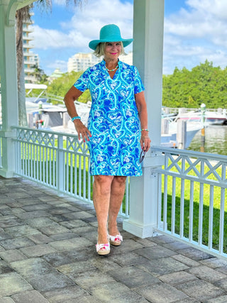BLUE DREAMING HEARTS SHORT SLEEVE DRESS LULU-B
