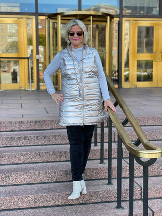 SILVER METALLIC PUFFER VEST LULU-B