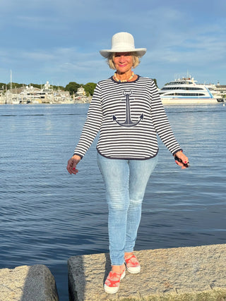 NAVY STRIPE ANCHOR SWEATER LULU-B