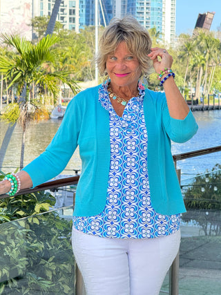 LULU B COASTAL BLOOM SLEEVELESS RUFFLE TOP LULU-B