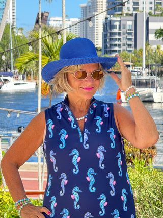 LULU B MIDNIGHT REEF MIDI SLEEVELESS 1/4 ZIP MAXI DRESS LULU-B