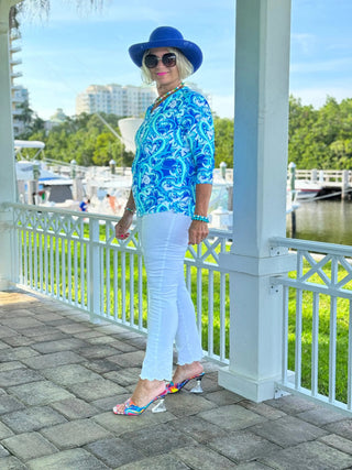 BLUE DREAMING V NECK TOP LULU-B