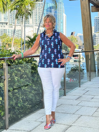 LULU B MIDNIGHT REEF SLEEVELESS RUFFLE TOP LULU-B