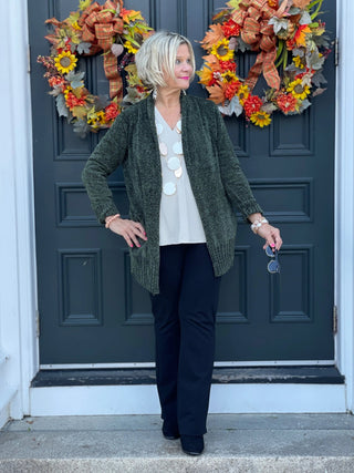 LULU-B OLIVE CHENILLE CARDIGAN LULU-B