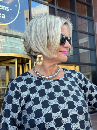 LULU-B BLACK & SILVER METALIC ASYMMETRIC TOP LULU-B