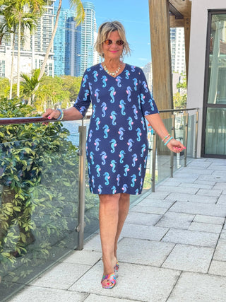 LULU B MIDNIGHT REEF ELBOW SLEEVE DRESS LULU-B