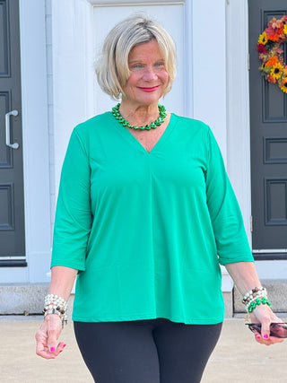 LULU-B TAILORED V EMERALD SLEEVE TOP LULU-B