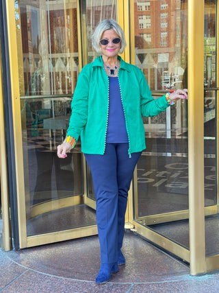 Crystal Zipper Cardigan with Collar Kelly Green Cathys Place