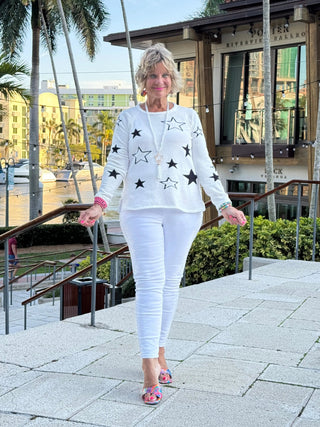 LULU-B WHITE AND BLACK STAR CHENILLE SWEATER LULU-B