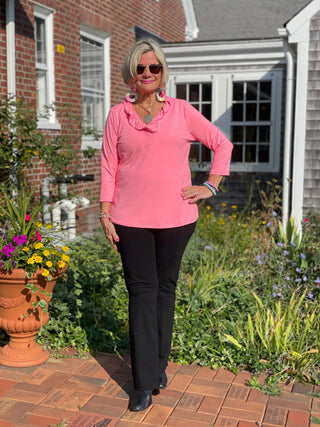 LULU-B SOLID CORAL RUFFLE TOP LULU-B