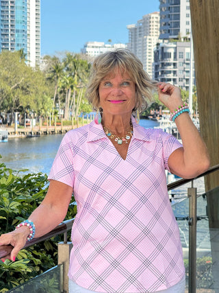 LULU B PINK CHIC SHORT SLEEVE V-NECK COLLAR TOP LULU-B