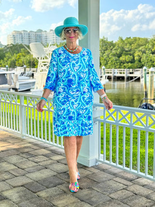BLUE DREAMING HEARTS RUFFLE SLEEVE DRESS LULU-B